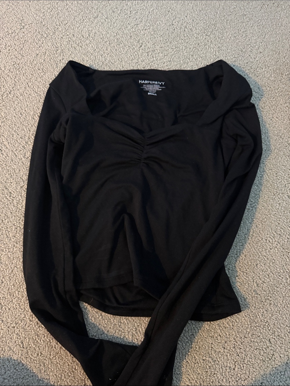 Black Long-Sleeve Ruched Front Tee